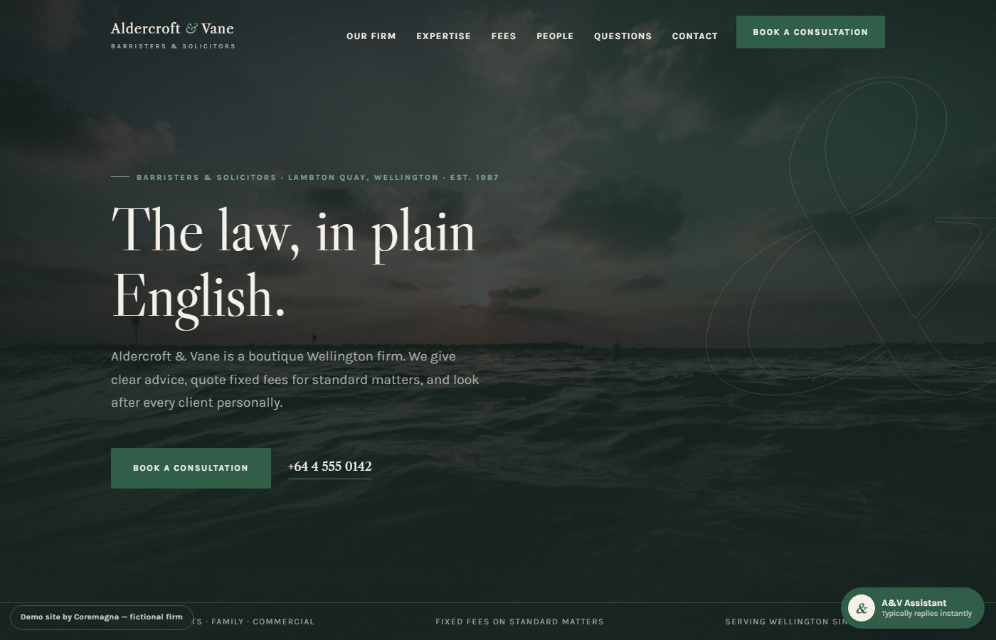 Aldercroft & Vane law firm homepage preview