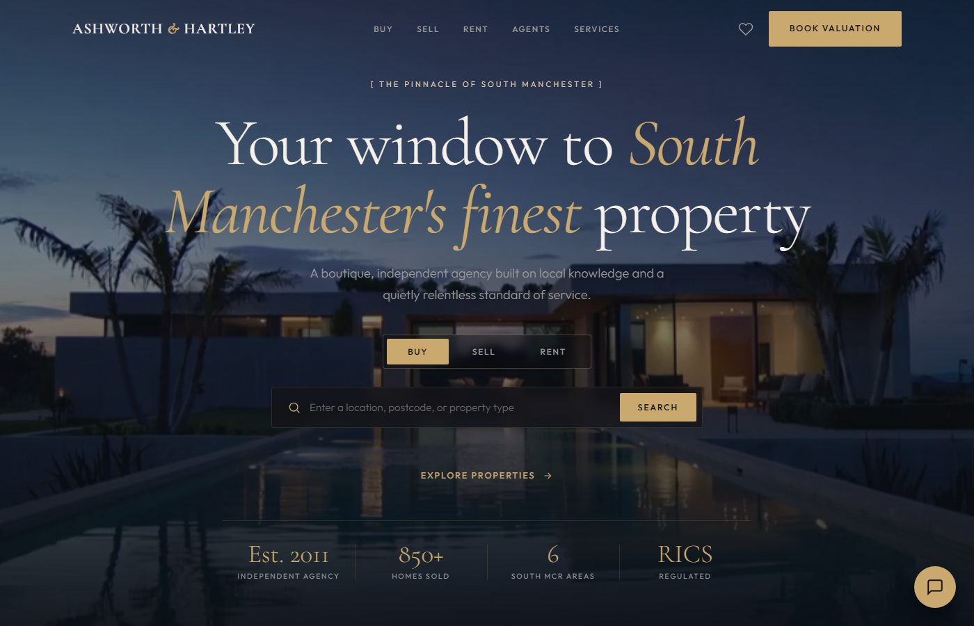 Ashworth & Hartley estate agency homepage preview
