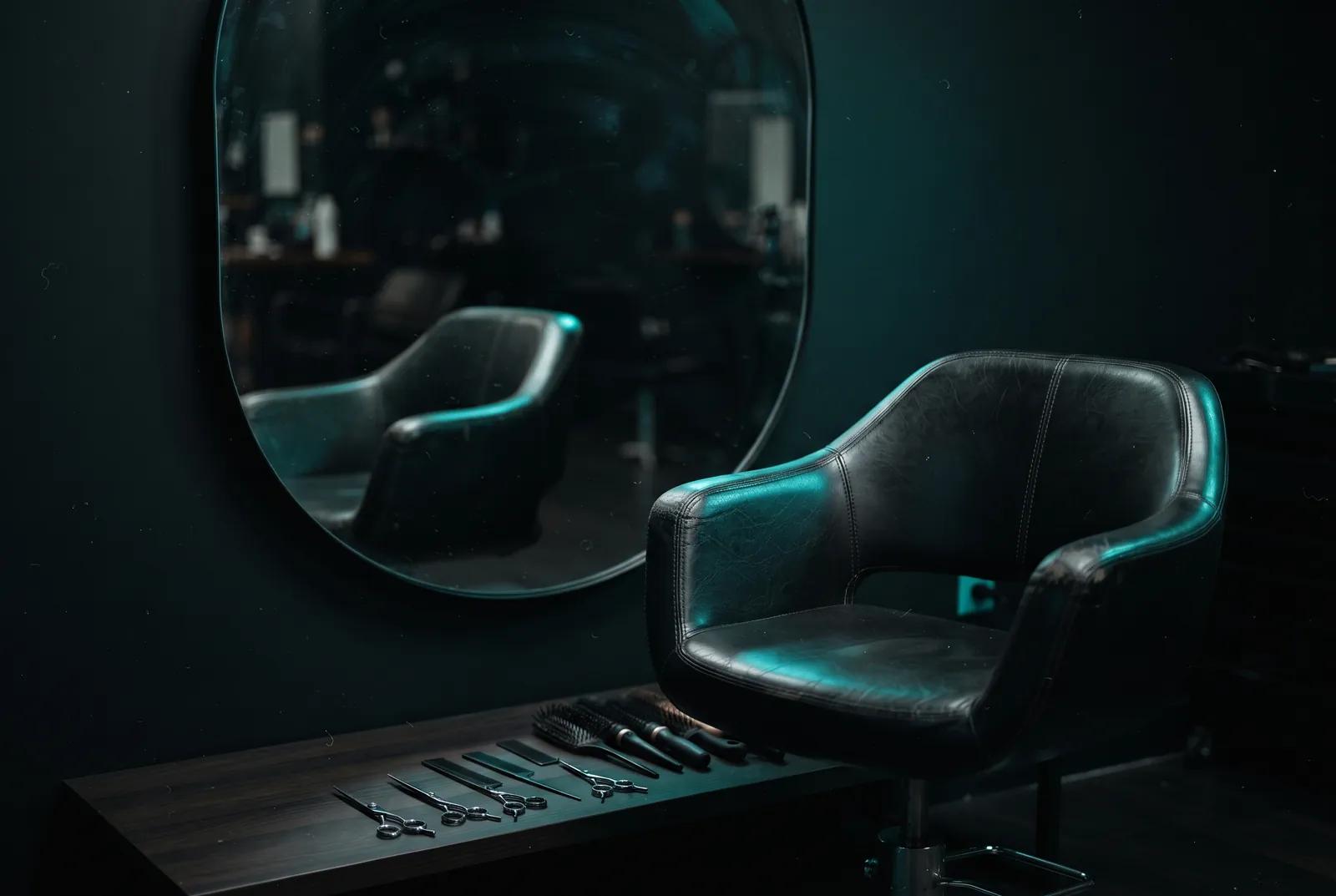 Empty styling chair and mirror in a salon prepared for a client who didn't show